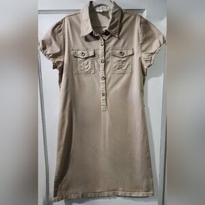 Vintage Tan Button-Up Shirt Dress